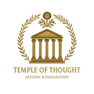 Logo of 'Temple of Thought' with classical architecture design on a white background